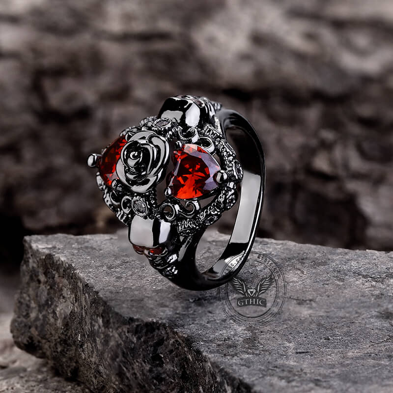 Dark Skull Zircon Brass Gothic Ring