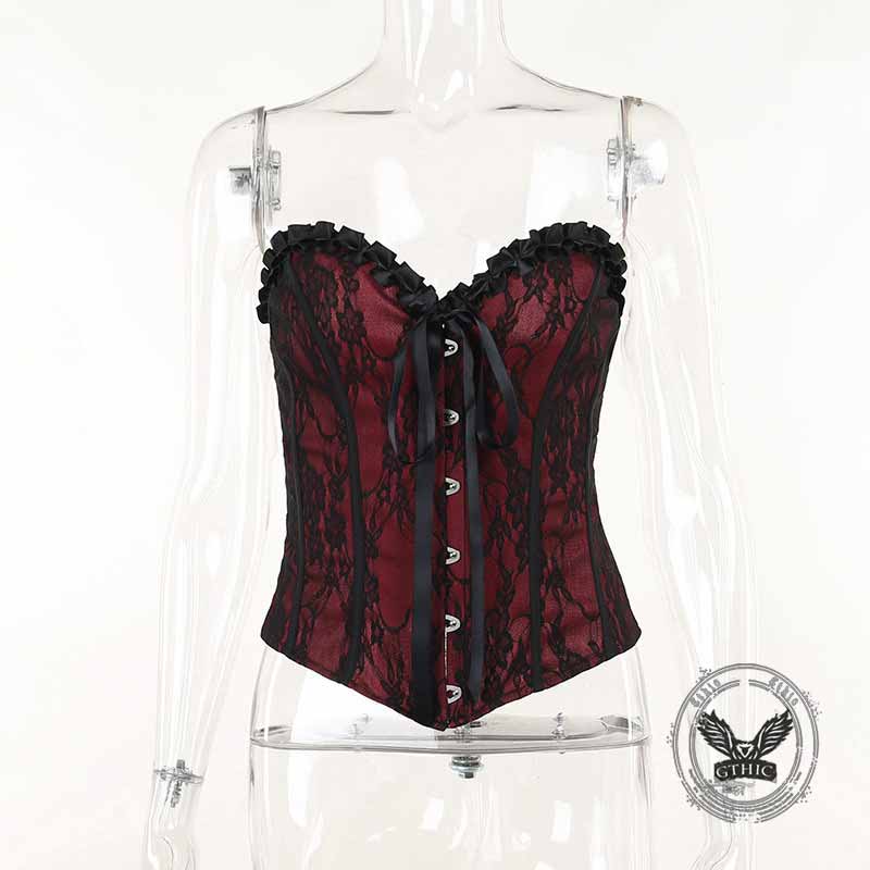 Dark Style Slim Lace V-Neck Lace-Up Tube Top