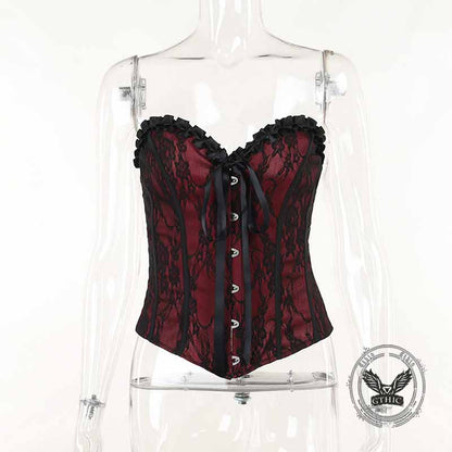Dark Style Slim Lace V-Neck Lace-Up Tube Top