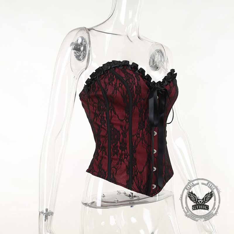 Dark Style Slim Lace V-Neck Lace-Up Tube Top