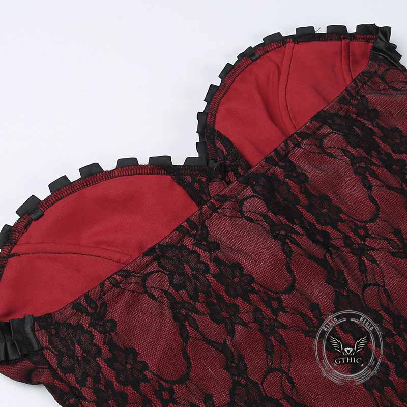 Dark Style Slim Lace V-Neck Lace-Up Tube Top