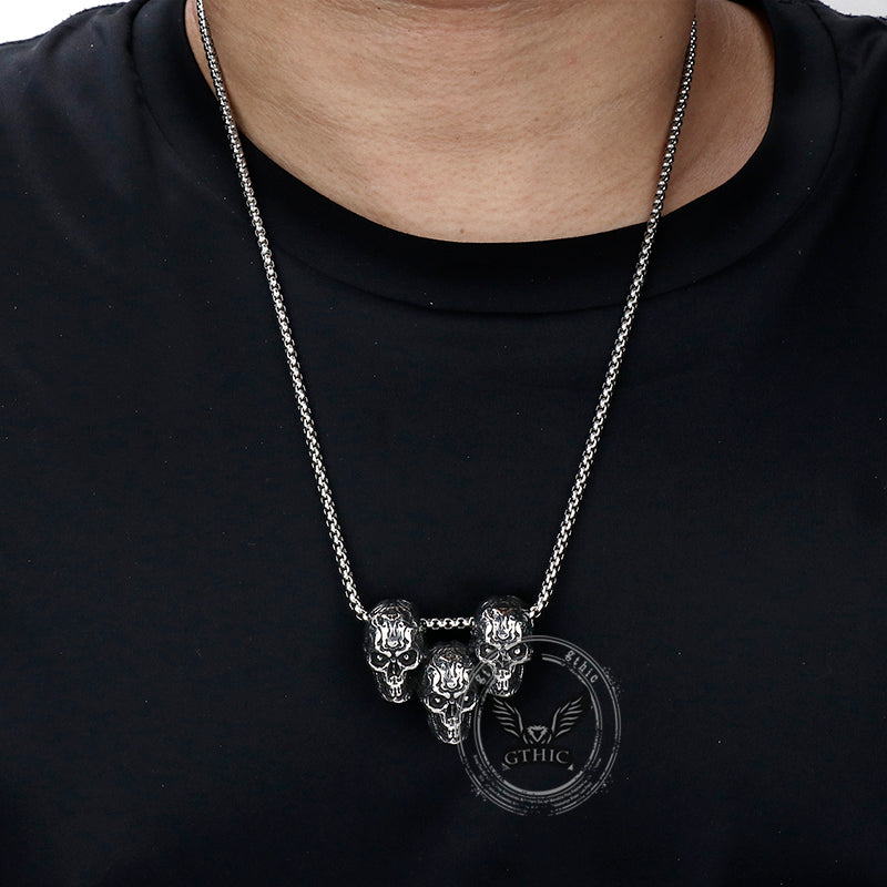 Dark Three Skull Head Gothic Necklace in Stainless Steel