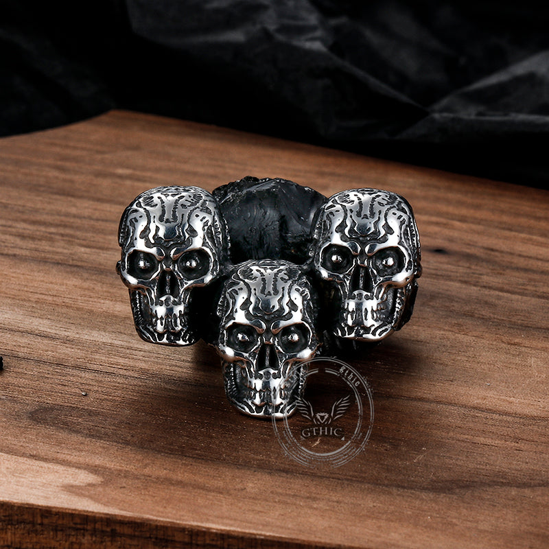 Dark Three Skull Head Gothic Necklace in Stainless Steel