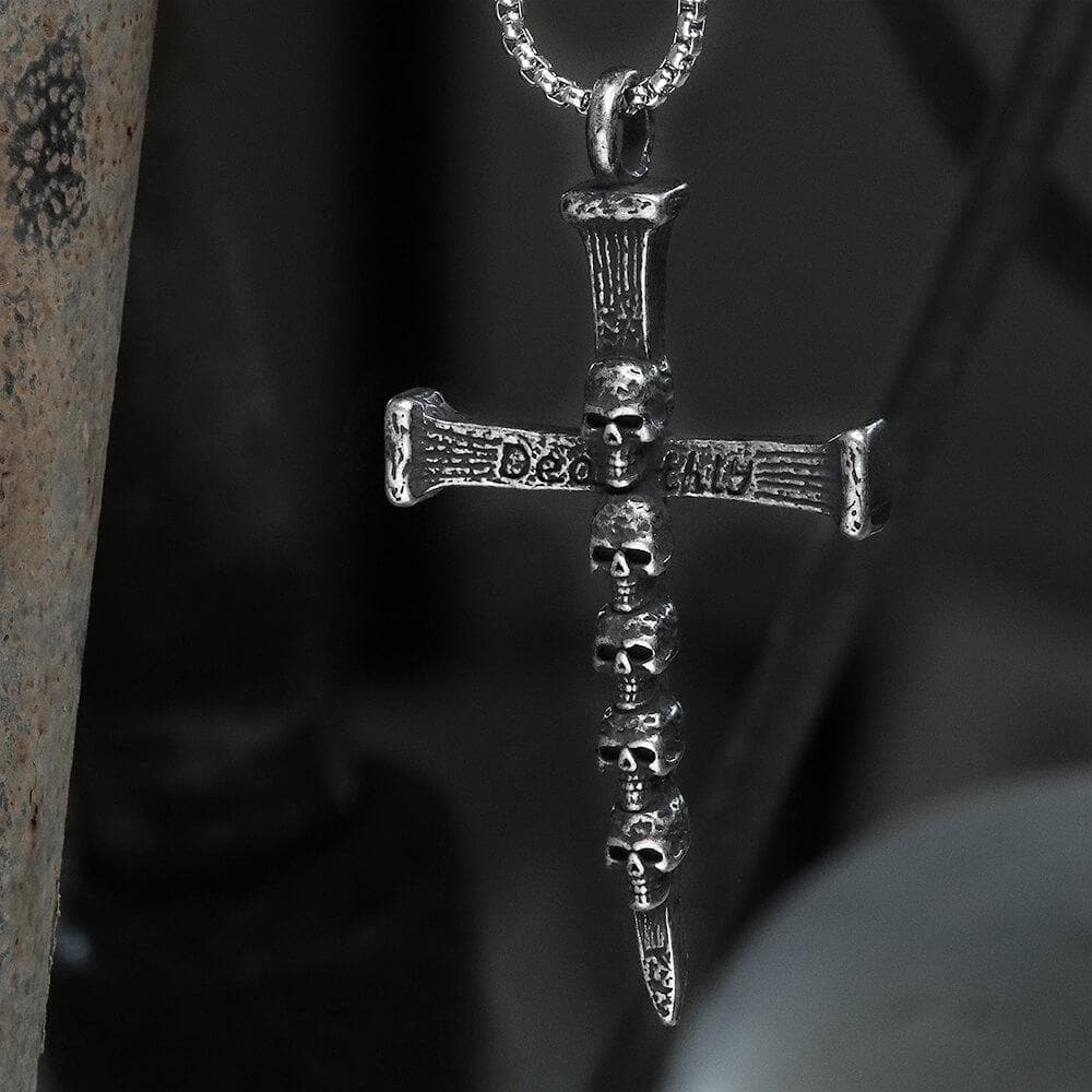 Deathly Skull And Cross Pendant in Stainless Steel