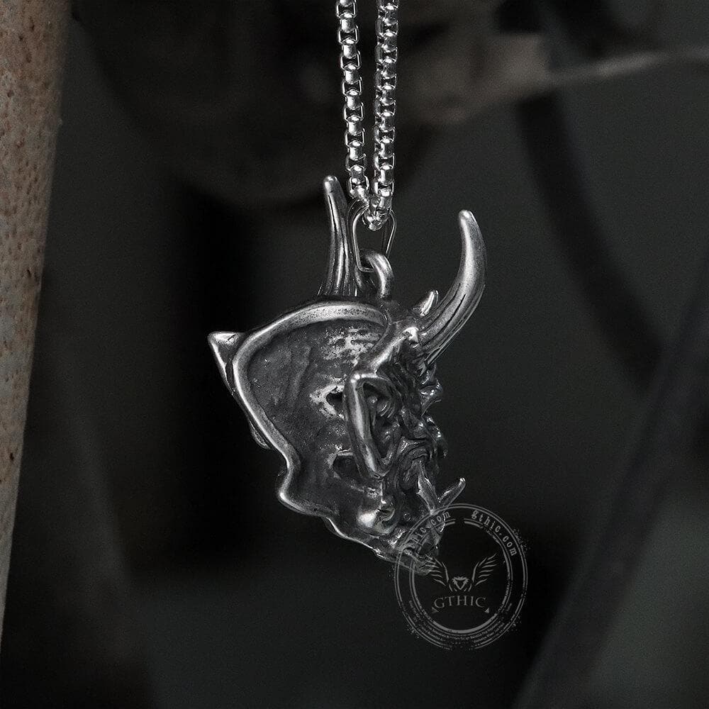 Yokai Oni Pendant in Stainless Steel