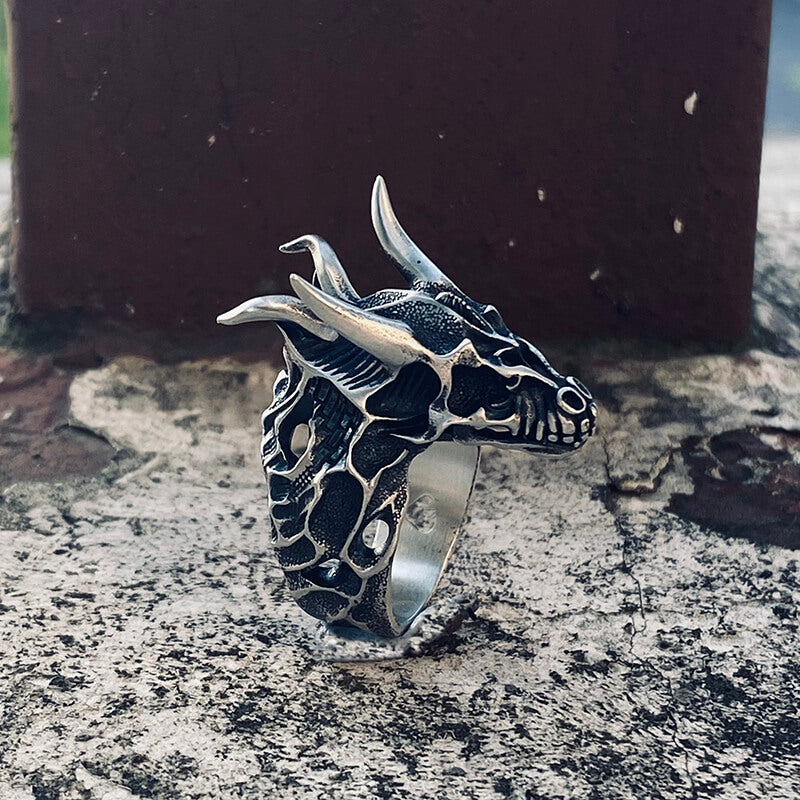 Devil Dragon Skull Sterling Silver Ring