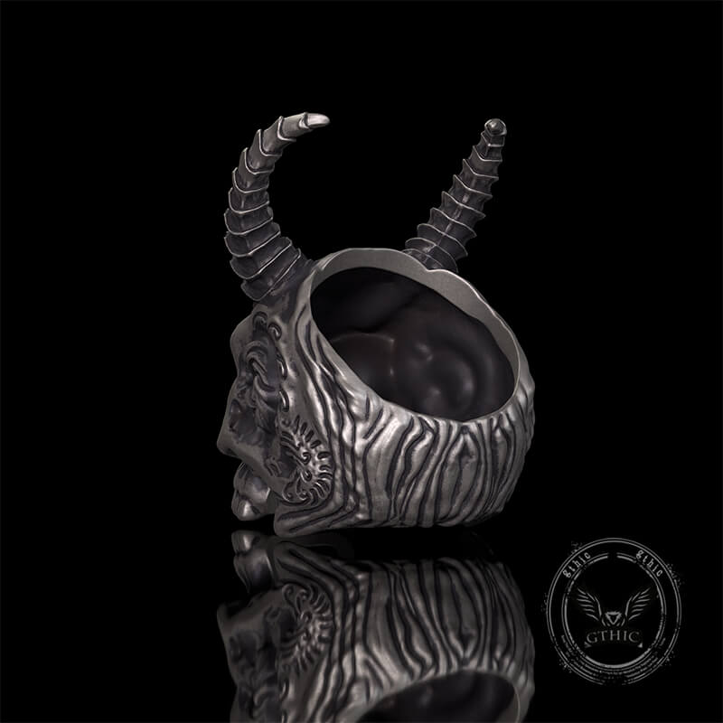 Devil Horned Skull Sterling Silver Gothic Ring