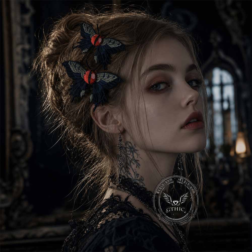 Devil's Eye Butterfly Fabric Resin Gothic Hair Clips