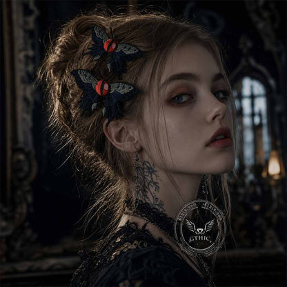 Devil's Eye Butterfly Fabric Resin Gothic Hair Clips