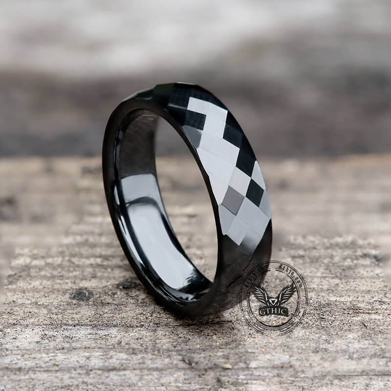 Diamond Faceted Engagement Ring in Ceramic