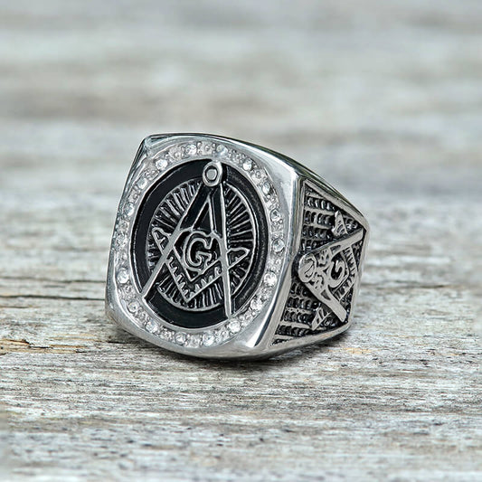 Diamond Masonic Symbol Ring in Stainless Steel
