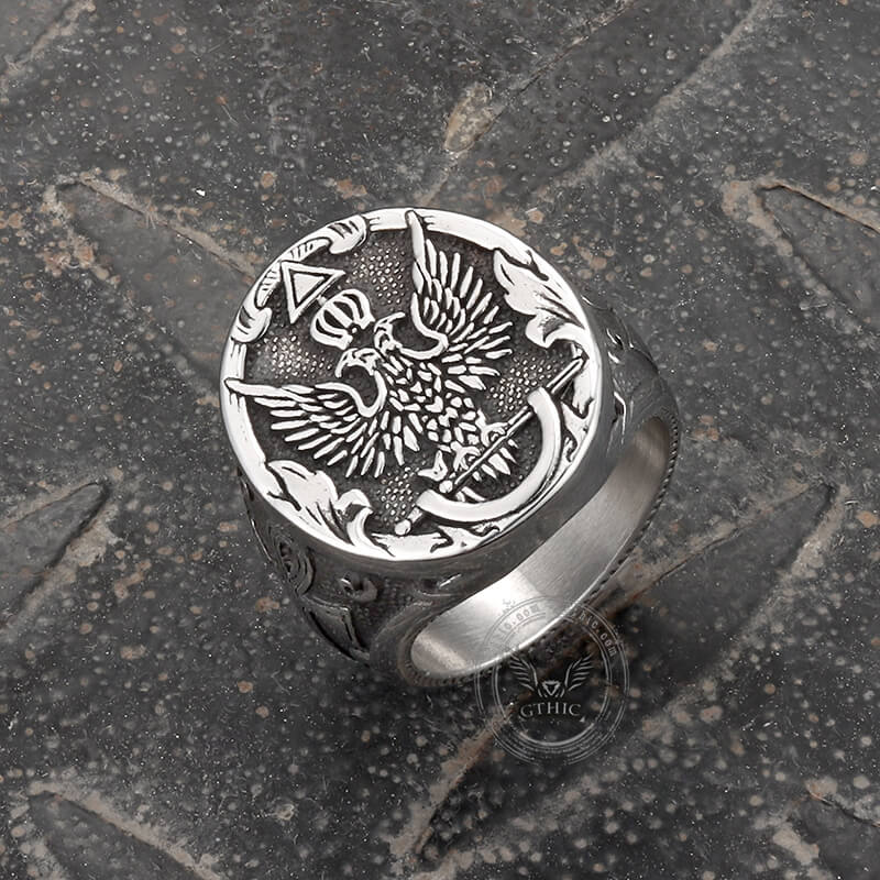 Double-Headed Eagle Ankh Ring in Stainless Steel
