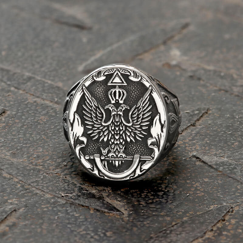 Double-Headed Eagle Ankh Ring in Stainless Steel