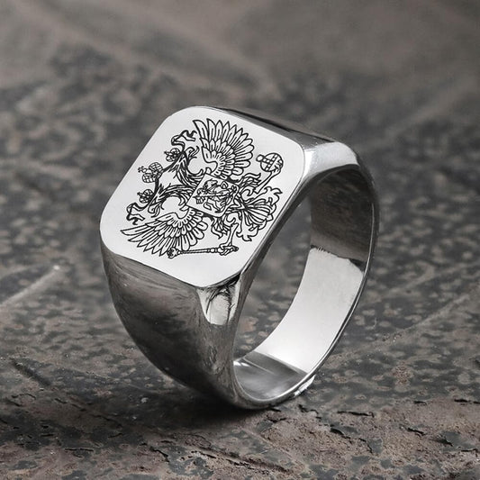 Double-Headed Eagle Signet Ring in Stainless Steel
