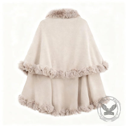 Double-Layered Faux Cashmere Cape Shawl
