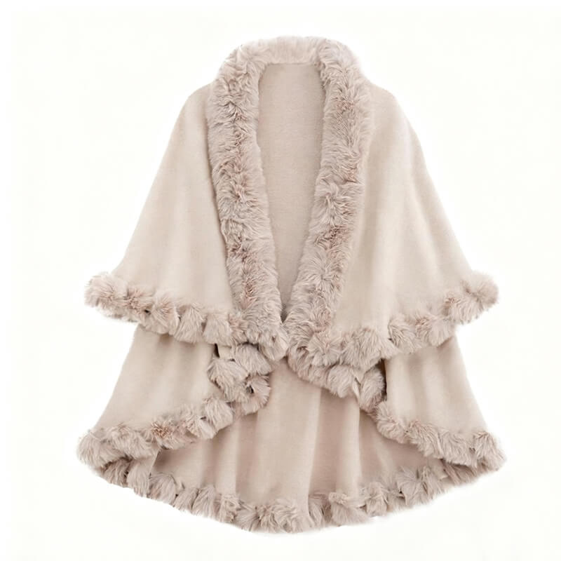 Double-Layered Faux Cashmere Cape Shawl