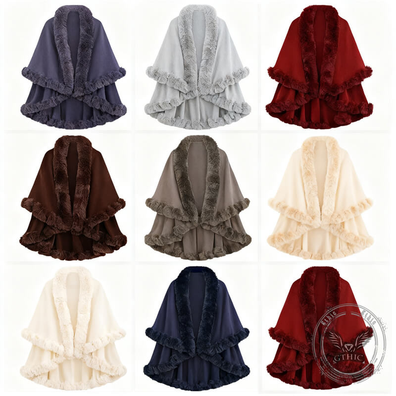 Double-Layered Faux Cashmere Cape Shawl