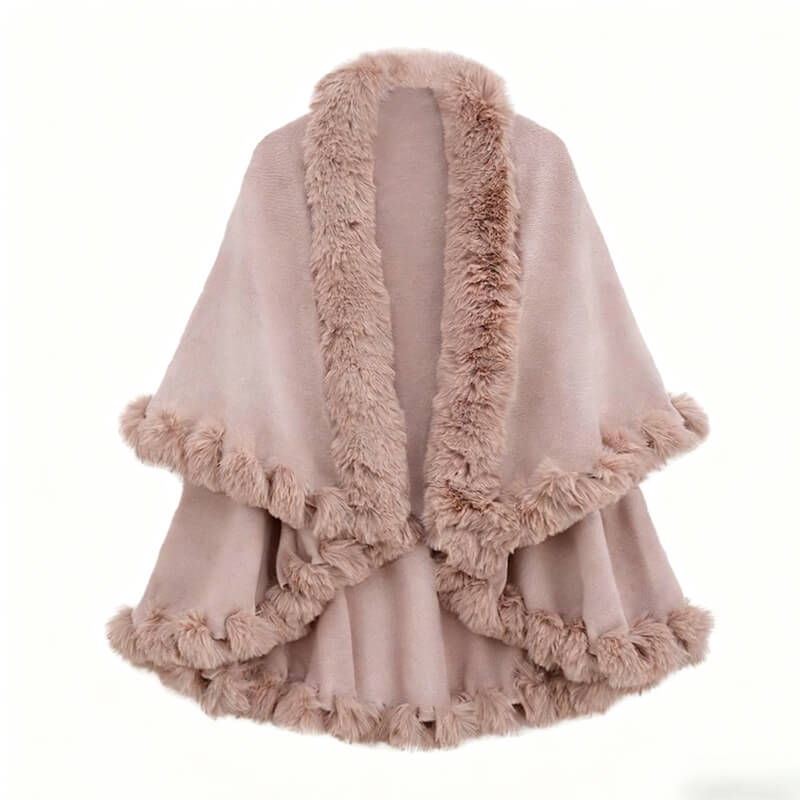 Double-Layered Faux Cashmere Cape Shawl