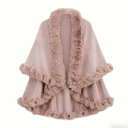 Double-Layered Faux Cashmere Cape Shawl