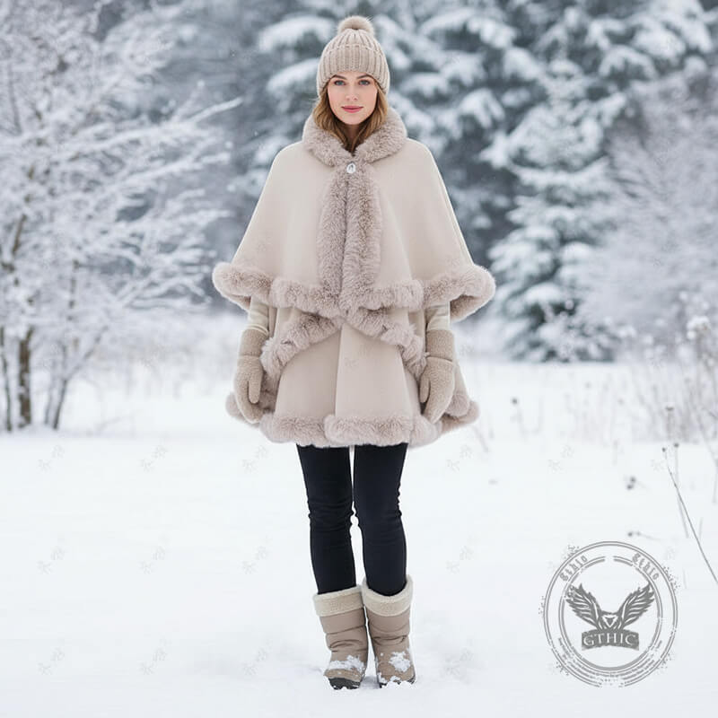 Double-Layered Faux Cashmere Cape Shawl