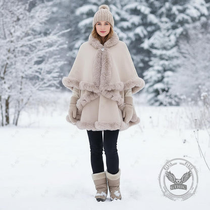 Double-Layered Faux Cashmere Cape Shawl