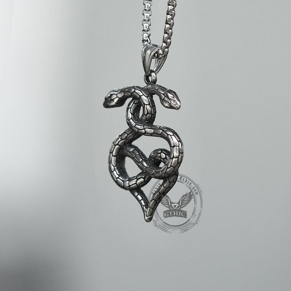 Double-Snake Winding Pendant in Stainless Steel
