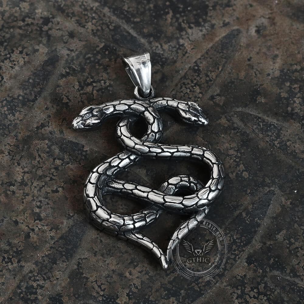 Double-Snake Winding Pendant in Stainless Steel