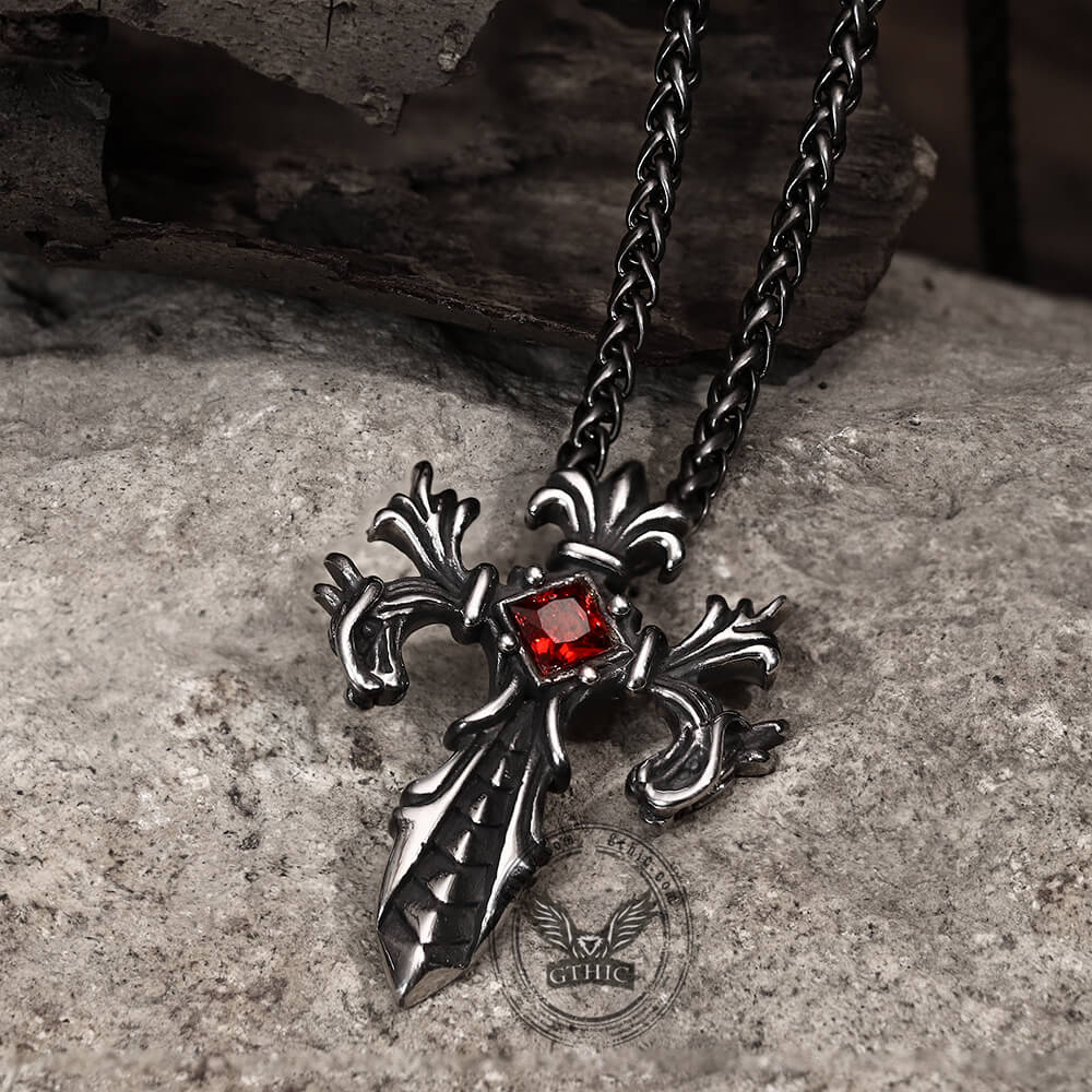 Double Dragon Cross Pendant in Stainless Steel