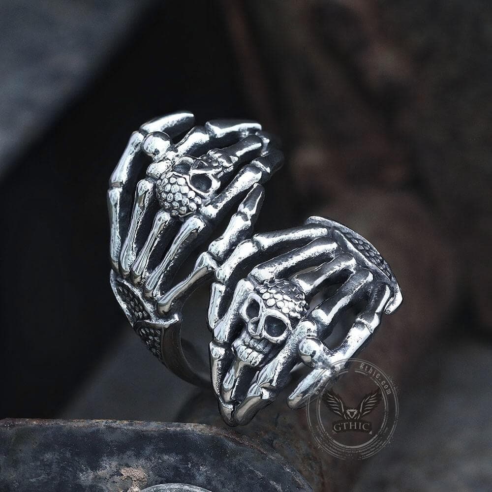 Double Ghost Hand Stainless Steel Skull Ring