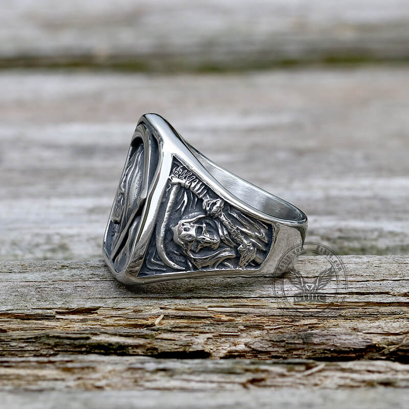 Vintage Grim Reaper Skull Stainless Steel Square Ring