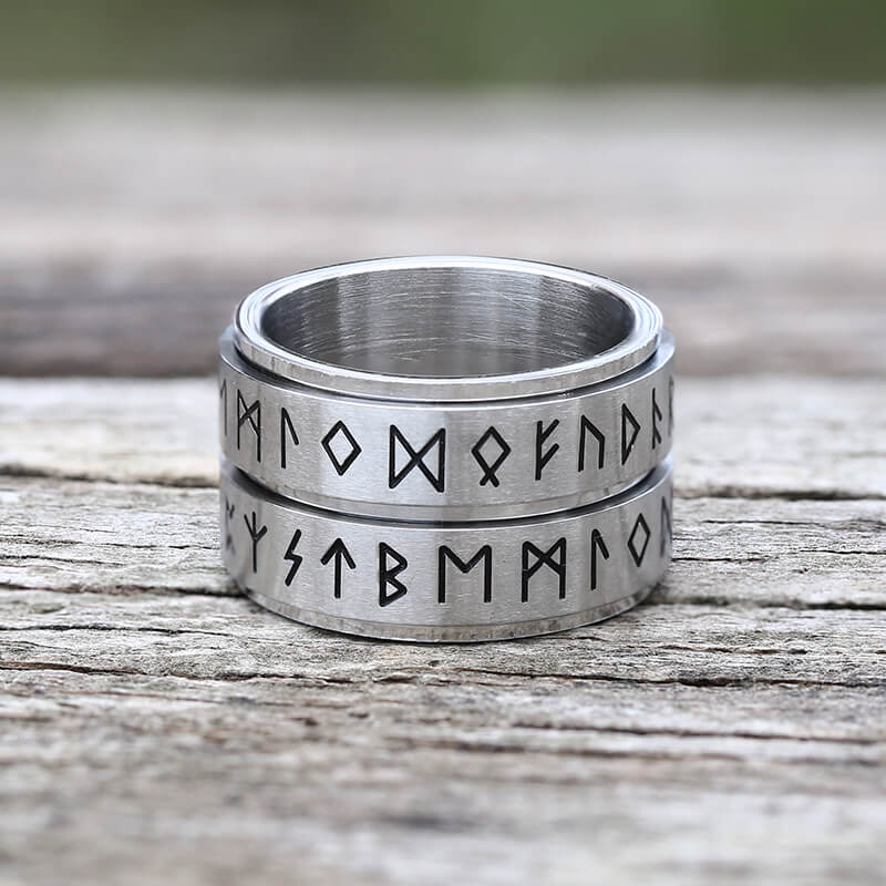 Double Layered Runes Viking Ring in Stainless Steel