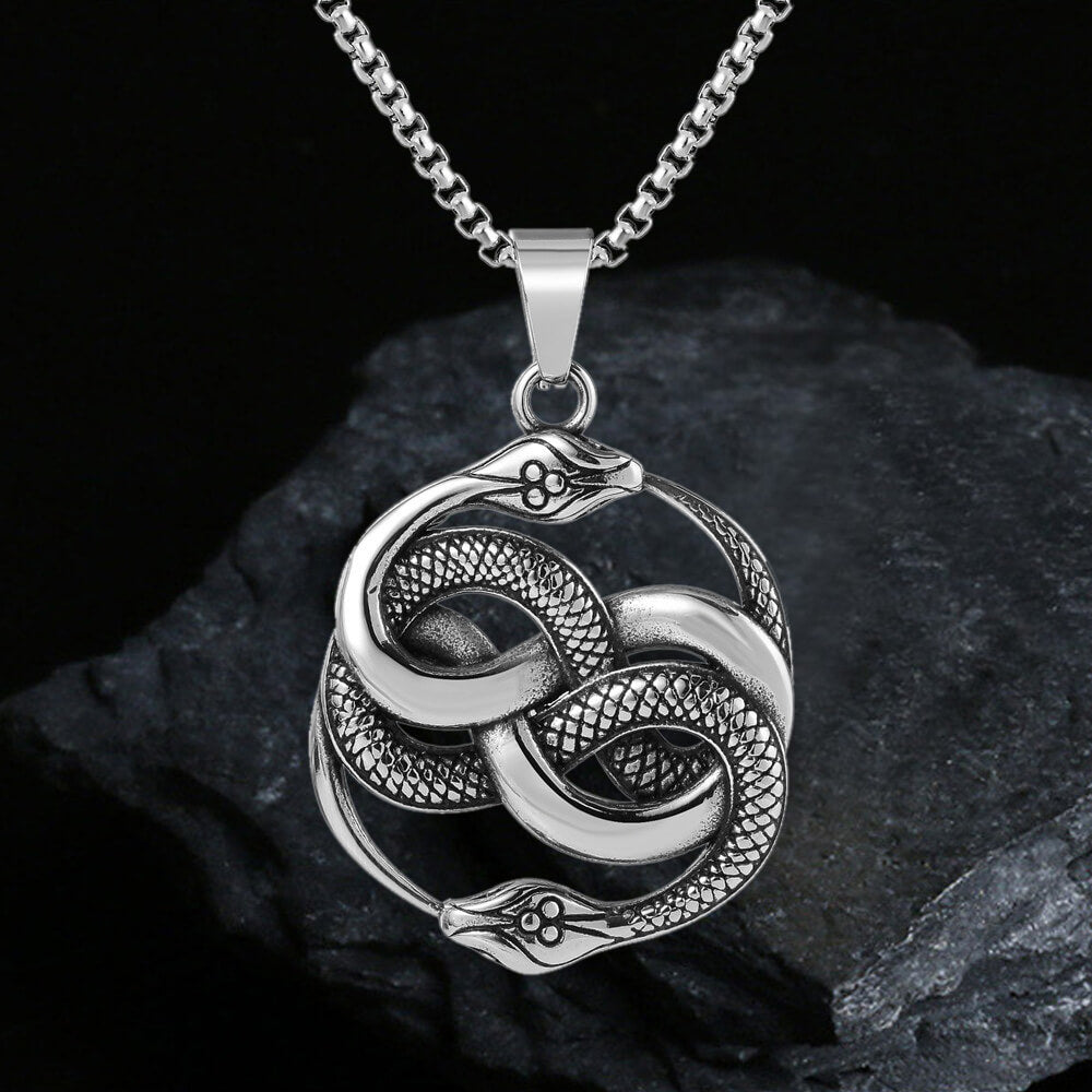 Double Ouroboros Snake Animal Pendant in Stainless Steel