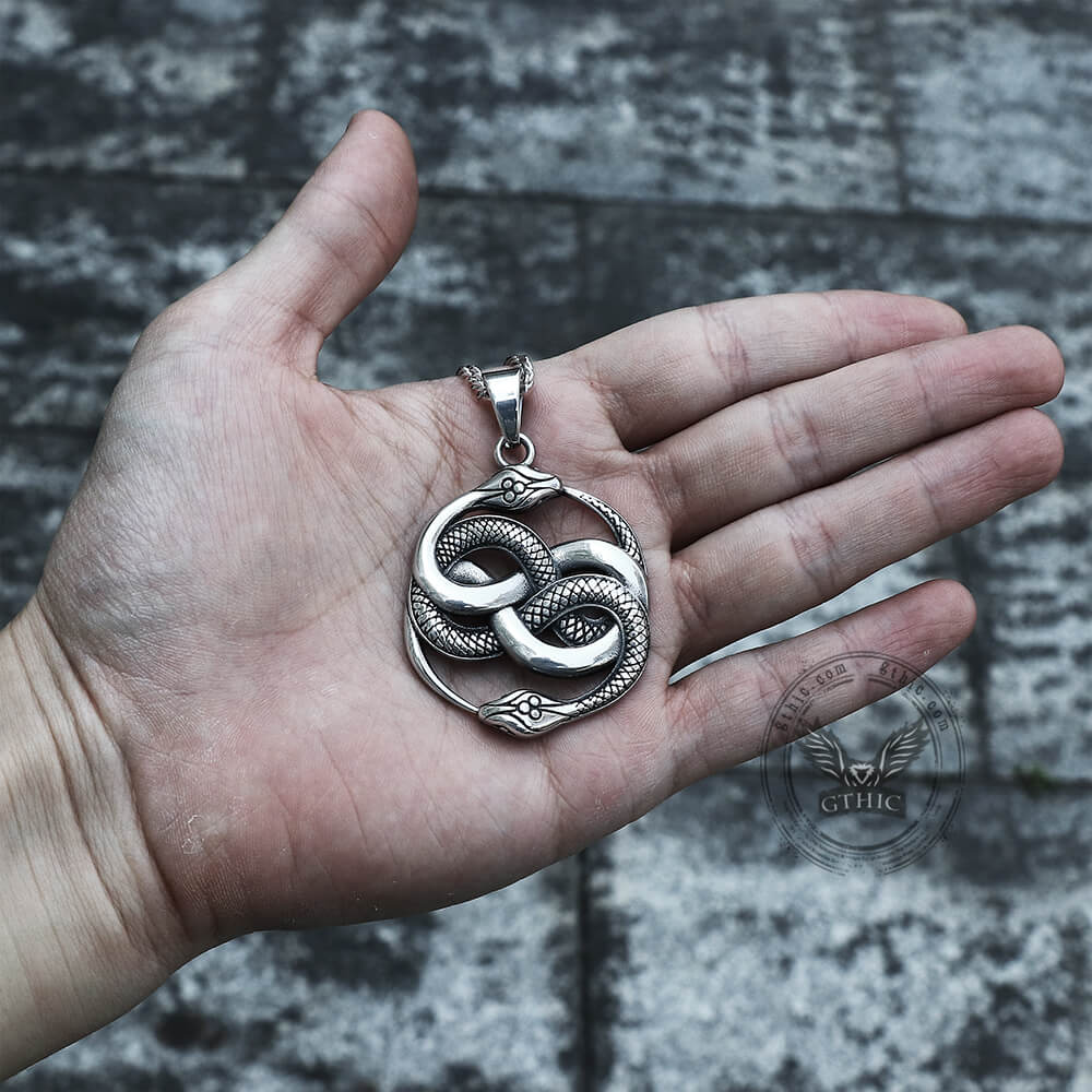 Double Ouroboros Snake Animal Pendant in Stainless Steel