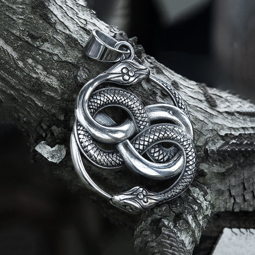 Double Ouroboros Snake Animal Pendant in Stainless Steel