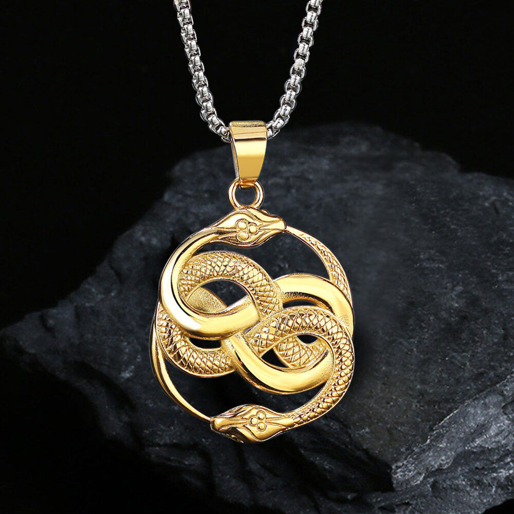 Double Ouroboros Snake Animal Pendant in Stainless Steel