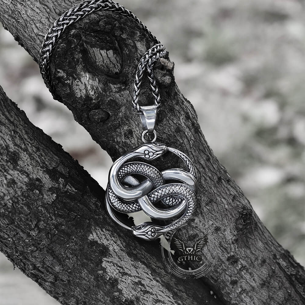 Double Ouroboros Snake Animal Pendant in Stainless Steel