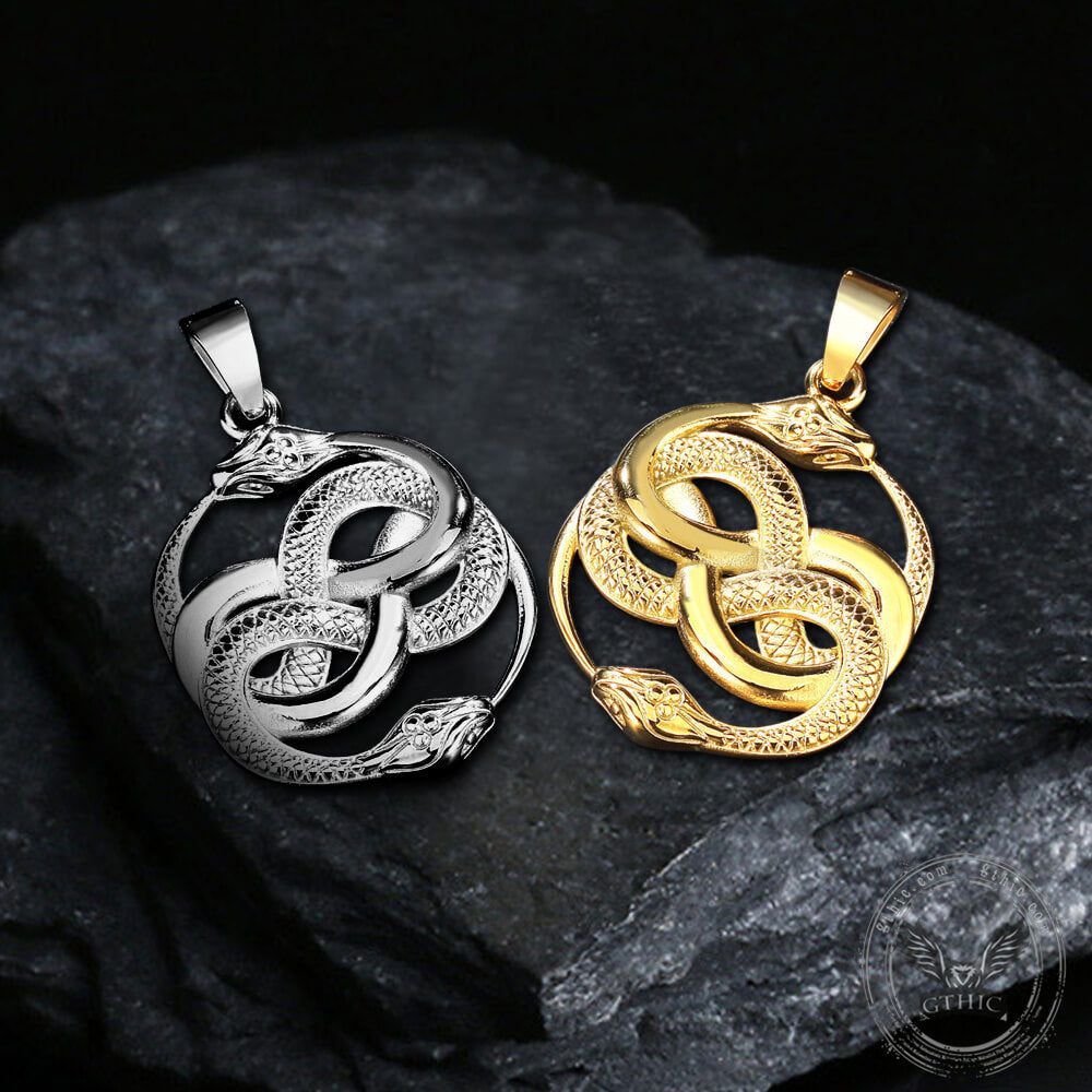 Double Ouroboros Snake Animal Pendant in Stainless Steel