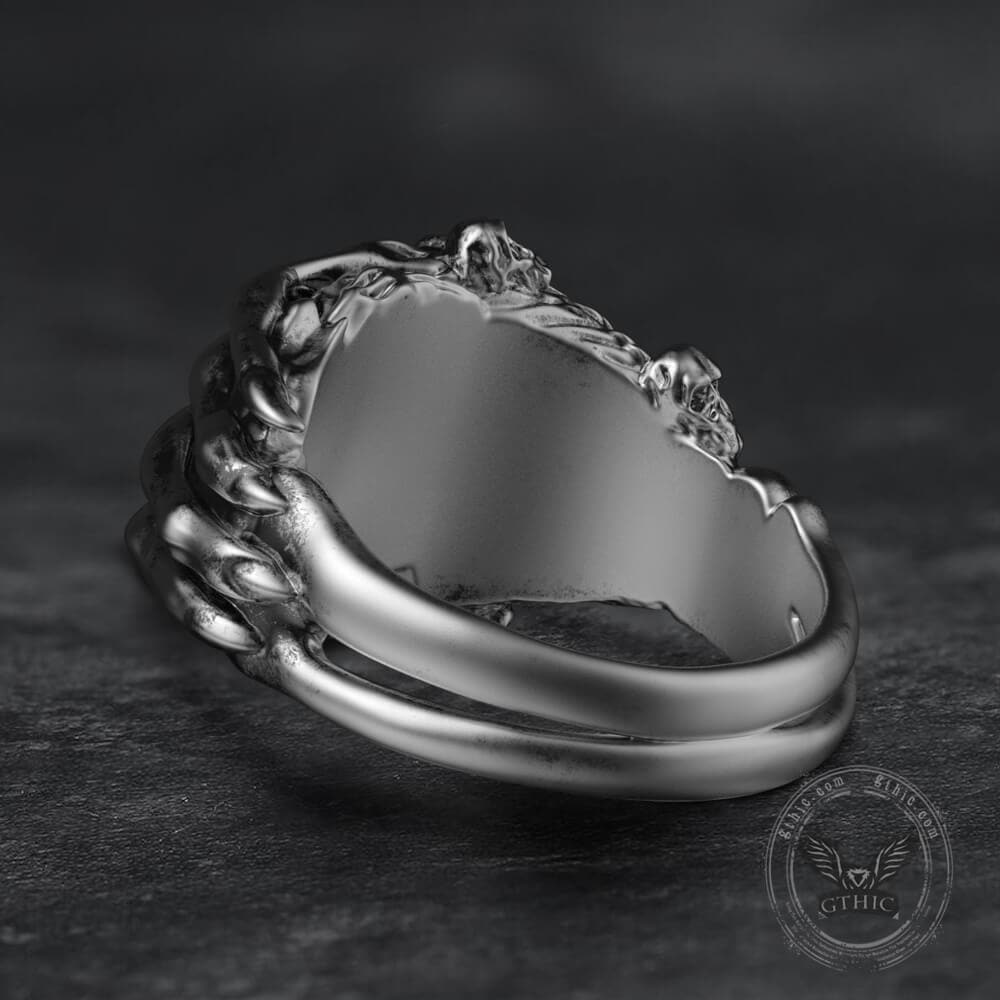 Dubbele rij Skull Claw Sterling Zilver Messing Ring