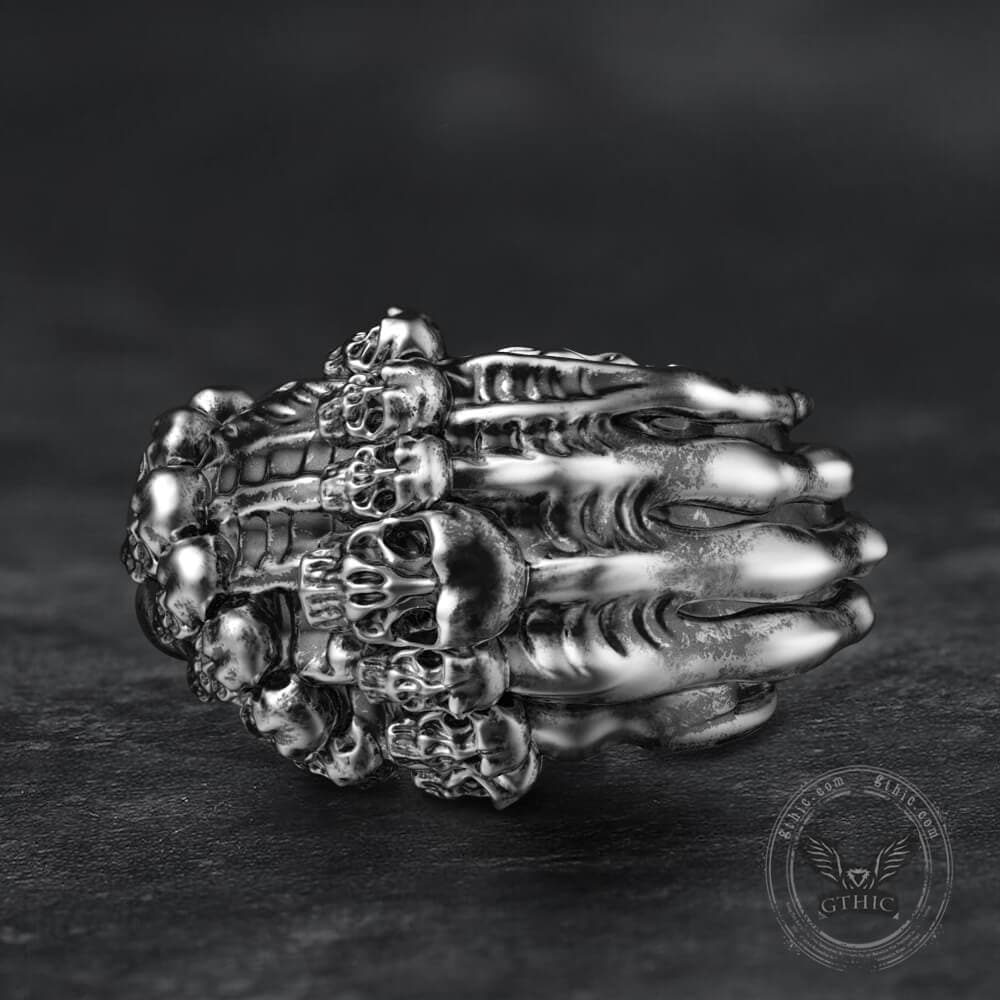 Dubbele rij Skull Claw Sterling Zilver Messing Ring
