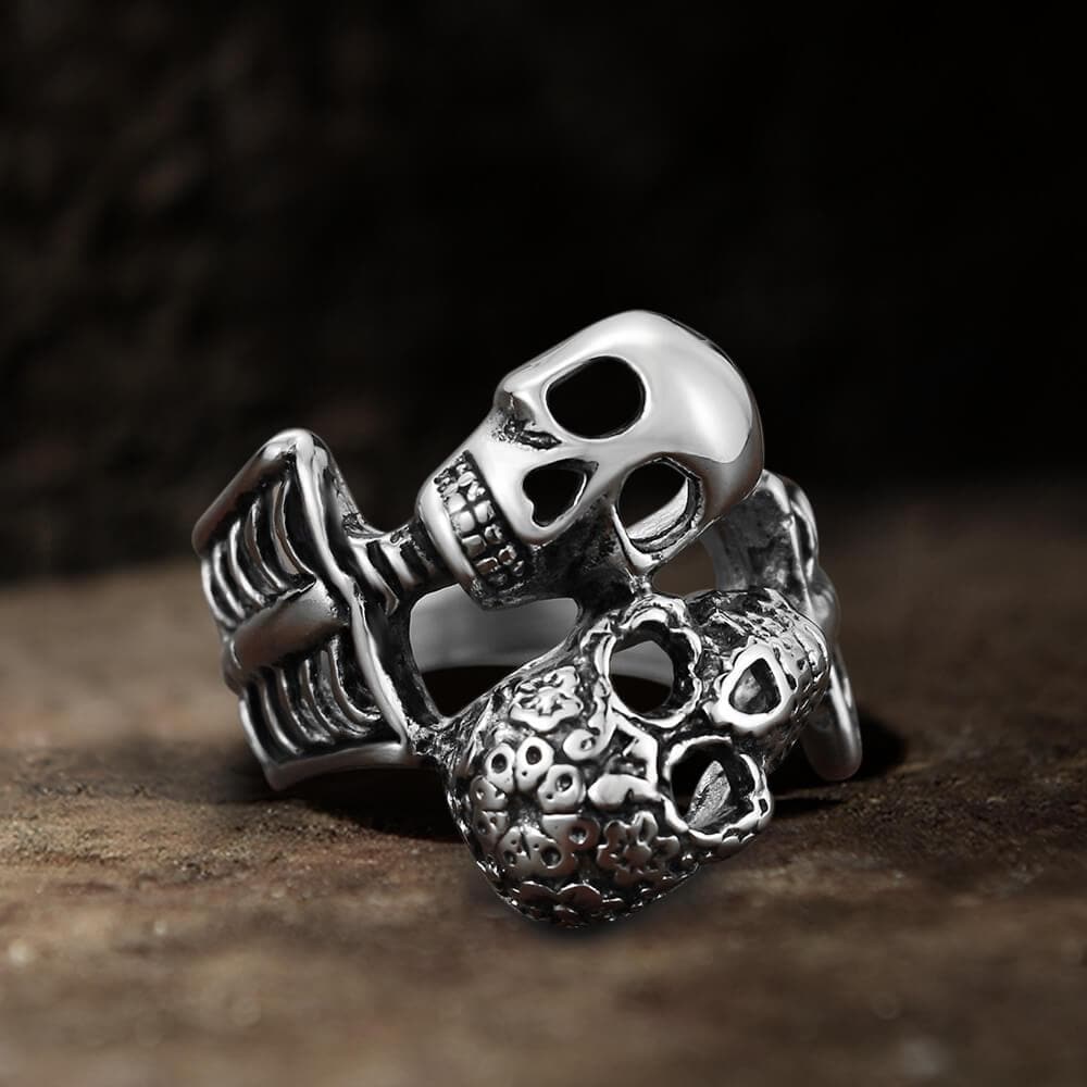 Double Skulls Ring in Stainless Steel