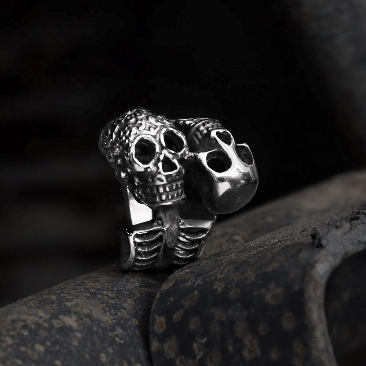Double Skulls Ring in Stainless Steel