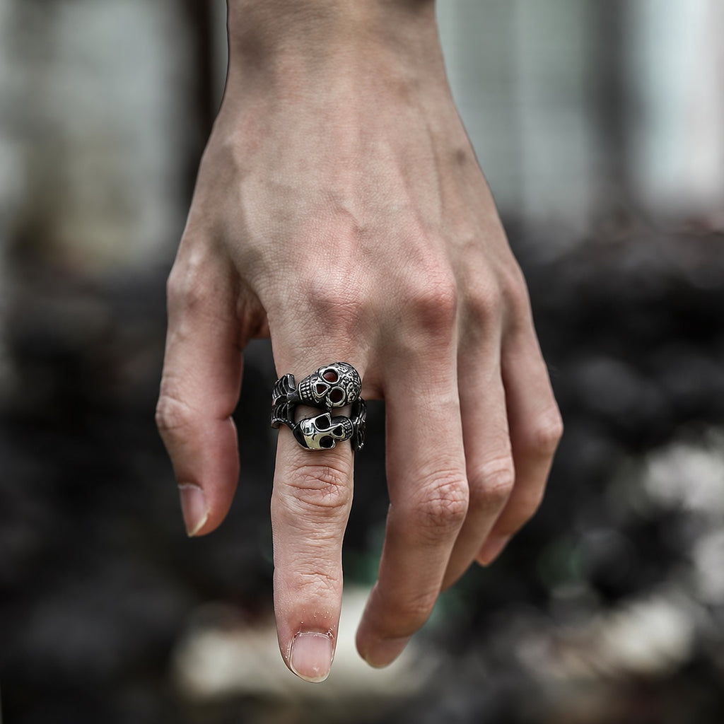 Double Skulls Ring in Stainless Steel