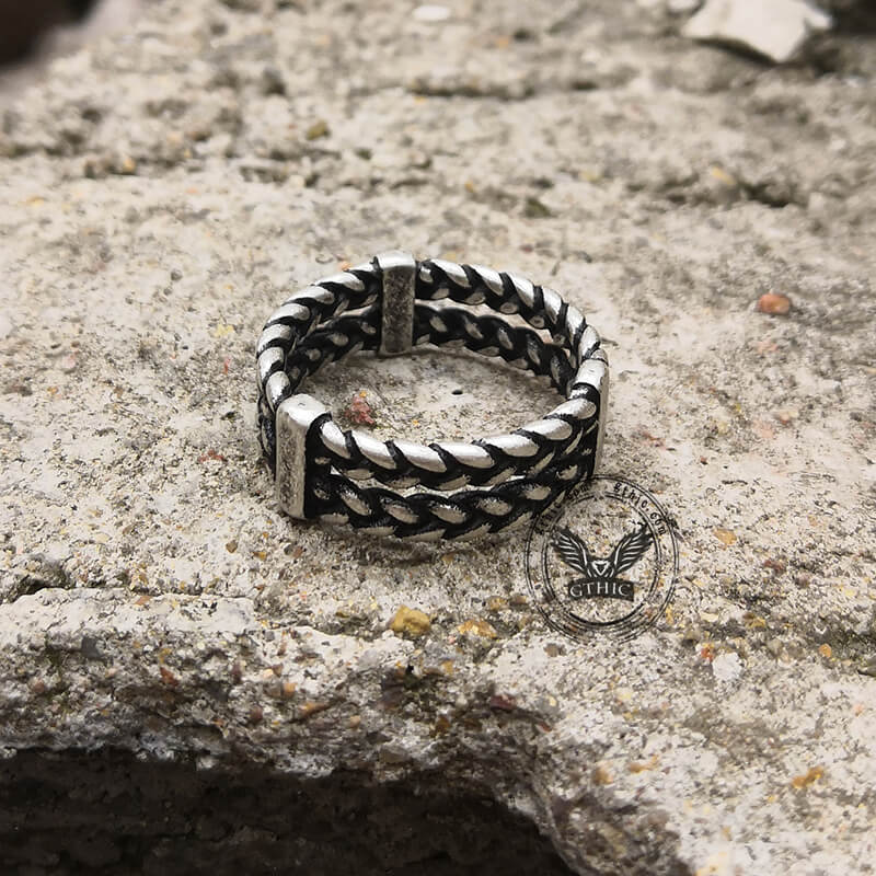 Double Wheat Ear Chain Ring in Stainless Steel