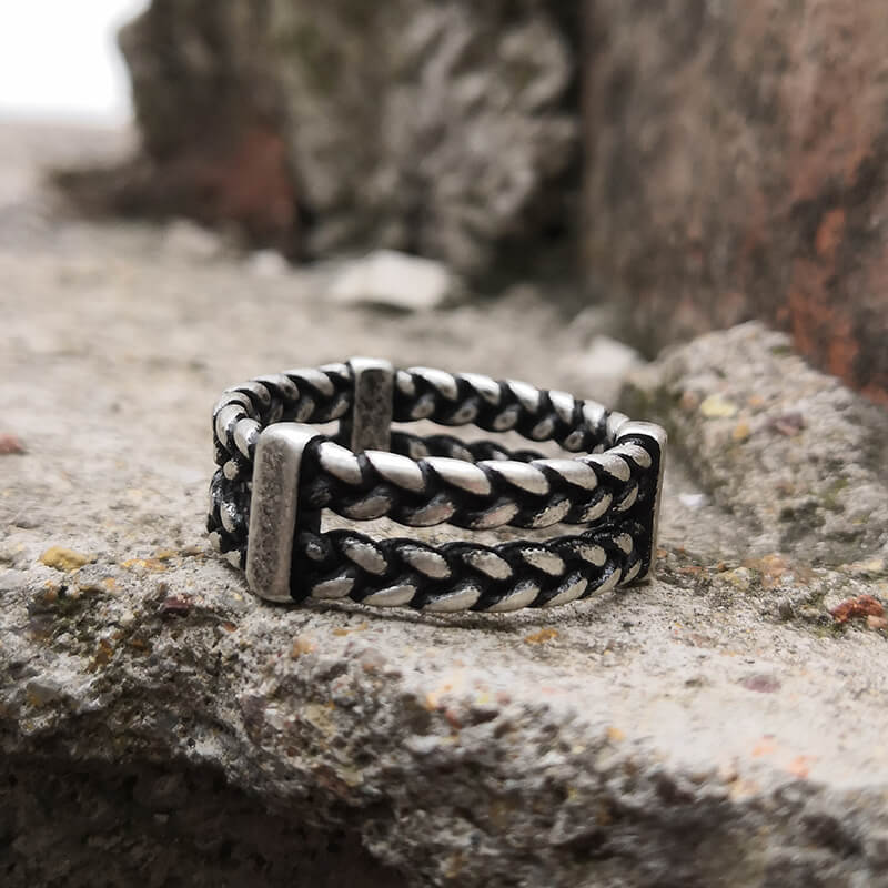 Double Wheat Ear Chain Ring in Stainless Steel