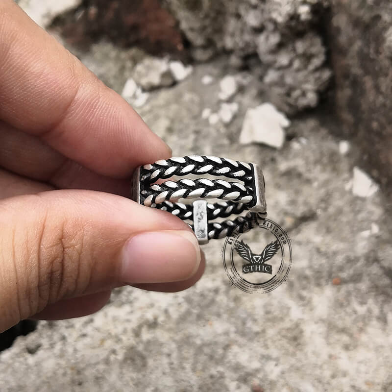 Double Wheat Ear Chain Ring in Stainless Steel