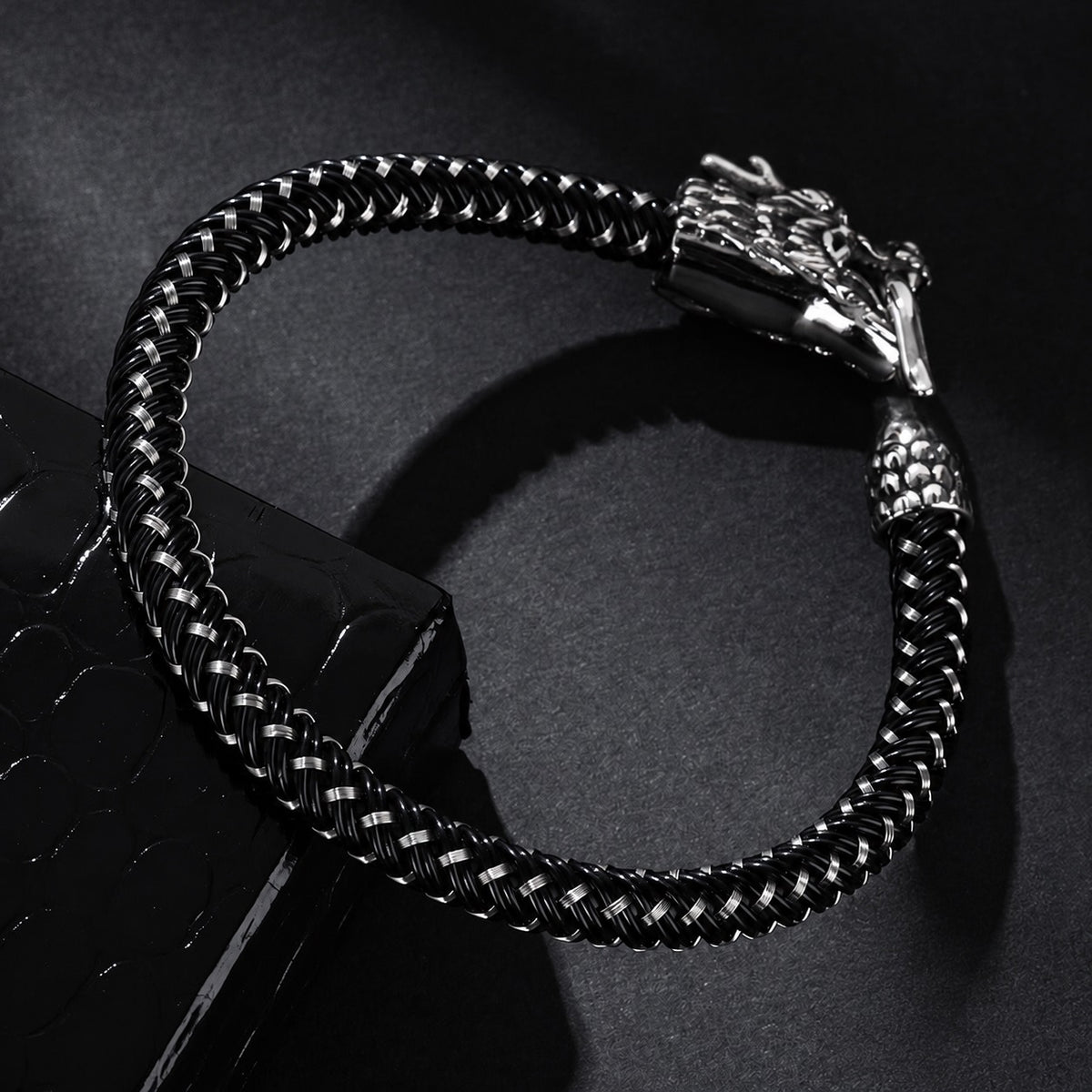 Dragon Clasp Stainless Steel Leather Bracelet