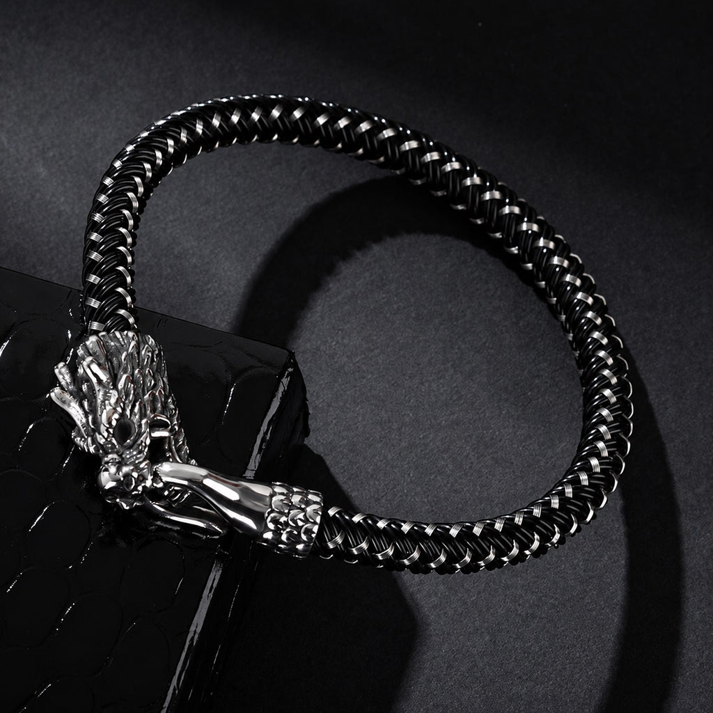 Dragon Clasp Stainless Steel Leather Bracelet