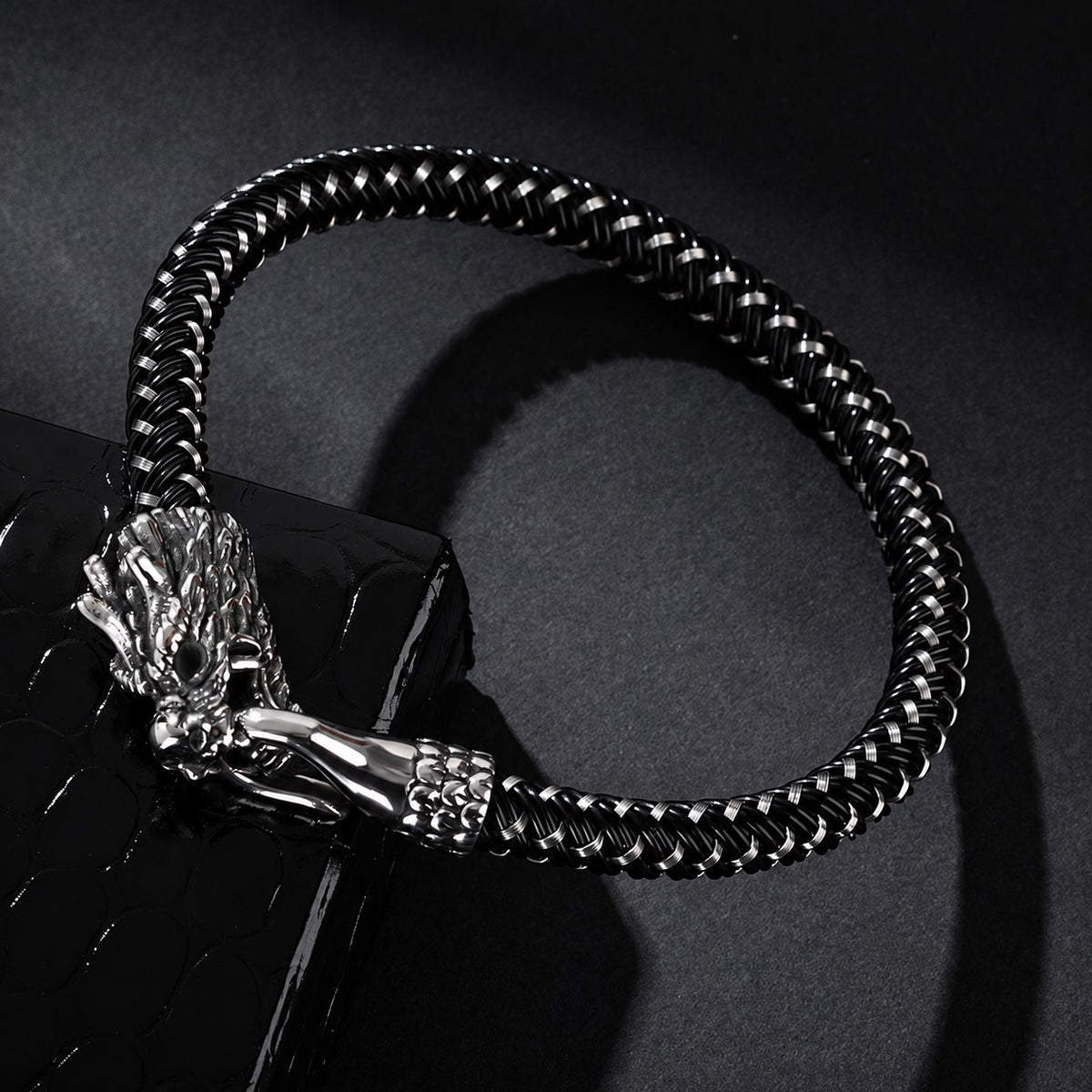 Dragon Clasp Stainless Steel Leather Bracelet