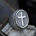 Dragon Scale Pattern Cross Ring in Stainless Steel