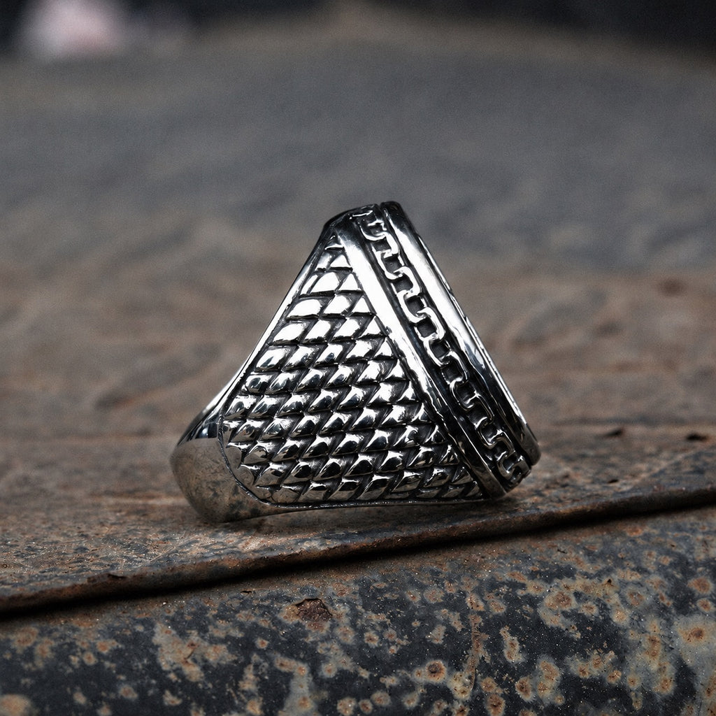 Dragon Scale Pattern Cross Ring in Stainless Steel
